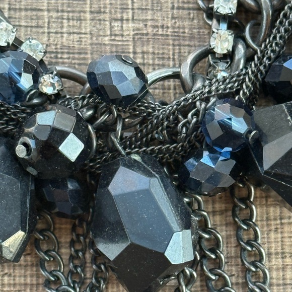 Simply Vera Wang Black Blue Faceted Stones Beads Chains Rhinestone Necklace - Picture 7 of 9